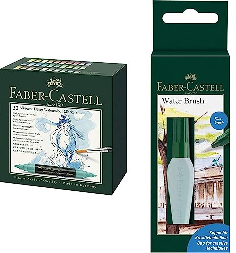 Faber-Castell 160330 Aquarellmarker Albrecht Dürer mit Doppelspitze für flächigen und präzisen Farbauftrag, 30er Etui, bunt & 185104 - Art & Graphic Wassertankpinsel fine, 1 Stück