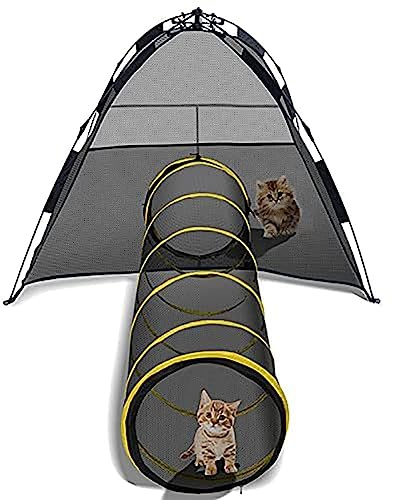 Katzenzelt mit Tunnel – Tragbares Pop-Up-Freigehege für Katzen – inklusive Tragetasche – visuelles Netzhaus zum Spielen – ideal für Katze, Welpen, Kaninchen