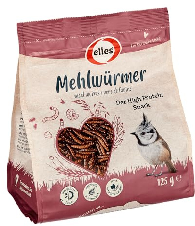 Elles getrocknete Mehlwürmer 5 x 125g I Protein-Delikatesse für Wildvögel | 100% natürlich | Ideal zur Ganzjahresfütterung | Energiereich und schalenfrei