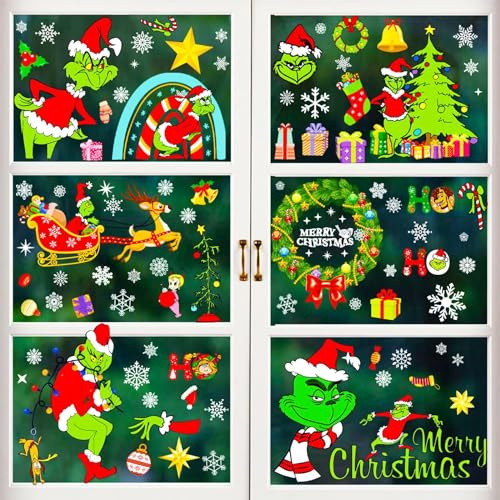 Fensterbilder Weihnachten, 8 Pcs Fensterdeko Weihnachten Aufkleber, Fensterbilder Weihnachten Selbstklebend, Weihnachten Wandaufkleber, DIY Aufkleber für Weihnachtsdeko