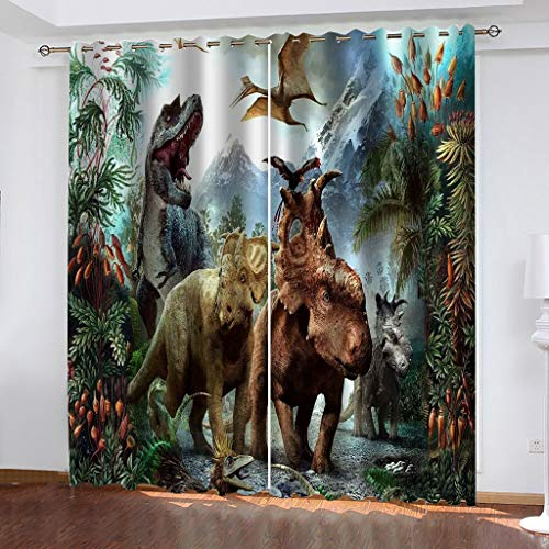 MAYNUO Blickdichte Vorhänge Mit Motiv 3D Waldtier Dinosaurier Kinder Gardinen Blickdicht Ösen Gardine Thermo 264x214 cm Schlafzimmer Kinderzimmer Vorhänge Dekoratives Muster, Verdunklungsvorhänge
