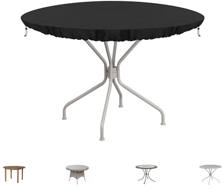 SIMPHAUS Funda Mesa Exterior Redonda Impermeable Funda para Mesa Redonda de Jardin Resistente al Viento Cubierta Mesa Impermeable para Mesa Pequeña Exterior Anti-UV Tela Oxford 420D Ø92x10cm