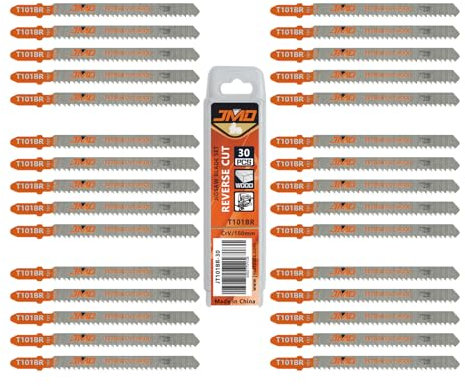 JMD 30-Piece T101BR 4 Inch 10TPI Reverse Cut Jigsaw Blades T Shank for Wood Jig Saw Blade Set Jig Saw Blades for Plastic Compatible with RYOBI Milwaukee Makita Bosch DeWalt etc
