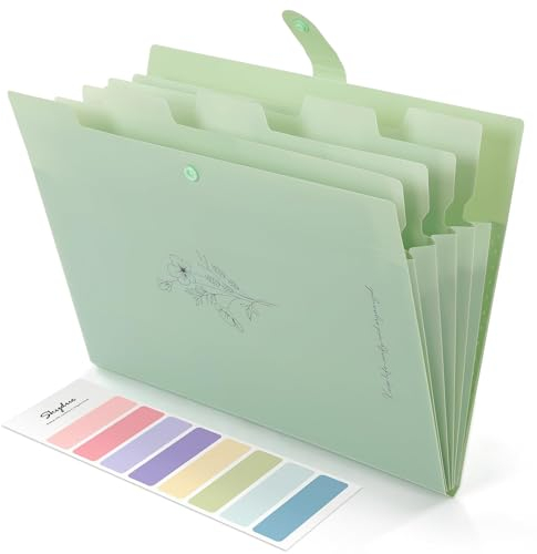 SKYDUE Dokumentenmappe A4 Aus PP, Fächermappe Mit 5 Fächer, Mappe Mit Etiketten, Ordnersystem Document Folder Für Schule, Büro (Erbsengrün)