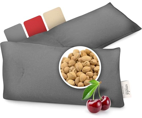 smøla Coussin de noyaux de cerises pour nuque et épaules pour micro-ondes I Coussin chauffant à grains long 58 x 12 cm I 100 % coton I 650 g de noyaux de cerises I Bouillotte naturelle Gris noble
