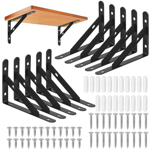 Confezione da 10 staffe per mensola, staffe per mensola per carichi pesanti, reggimensola a scomparsa,staffe da parete in acciaio inossidabile, 150 x 95 mm (nero)