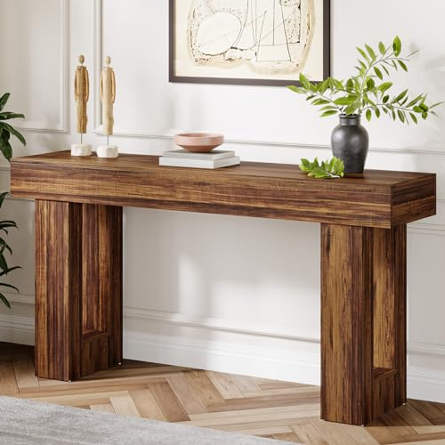 Tribesigns Tavolo consolle da fattoria, lungo 160 cm, stretto divano dietro il divano, tavolo rettangolare in legno per ingresso, corridoio, soggiorno, marrone rustico (marrone rustico)