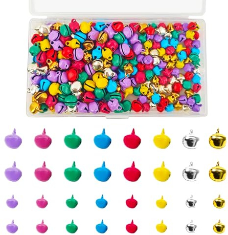 300 Stück 8mm 10mm Kleine Glöckchen Zum Basteln, Metallglöckchen mit Aufbewahrungsbox, Kleine Glocke Bunte Glocken Zum Basteln, Mini Glöckchen für Glockenkränze, Schmuckherstellung, Heimdekoration