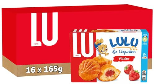 Lu Lulu la Coqueline - Gâteaux Moelleux Fourrés à la Fraise - 16x165g | 16 Paquets de 165g | Gâteau en forme de coquille avec cœur fondant à la fraise | Idéal petit déjeûner, goûter et snack