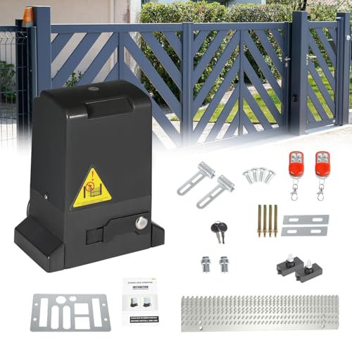 ISOISL Azionamento automatico per cancello a battente, 370 W, azionamento per porta del garage fino a 800 kg, con funzione di chiusura automatica, 12 m, con 2 telecomandi