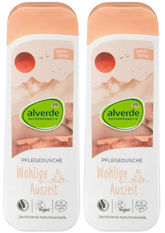 Alverde Naturkosmetik 2er-Set Körperpflege: Duschgel Wohlige Auszeit aromatisch-fruchtige Hautpflege, pH-hautneutrale Pflegedusche mit Orangen-Extrakt, reinigt ohne auszutrocknen, 2 x 250 ml (500 ml)