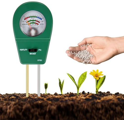 ANOMM 3 in 1 Bodentester, Bodenfeuchte-/Fruchtbarkeits-/pH-Tester, Grün | Boden Feuchtigkeitsmesser für Pflanzen, Lange Sonde Feuchtigkeitsmessgerät für Gartenpflege Rasen Landwirtschaft，Doppelnadel