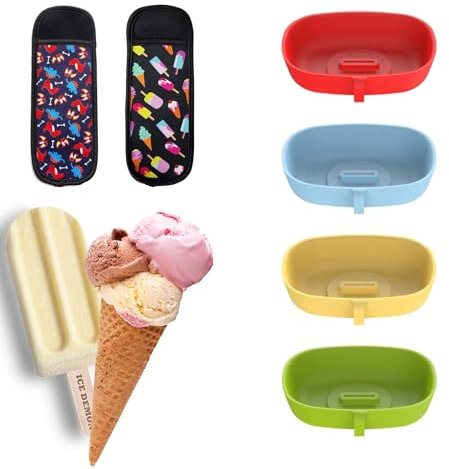 4Pcs Ice Pop Holders,2Pcs Ice Lolly Bags,Reusable Silicone Dripproof Popsicle Holder,Antifreezing Protective Cover,Drip Free Ice Cream Stand,Freeze Protector,For Kids Children Summer Party Home Gadget
