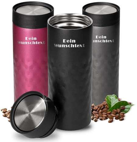 Personalisierter Thermobecher 450ml Edelstahl - auslaufsicherer Trinkbecher | 450 ml, 360-Grad Deckel, Edelstahl, auslaufsicher, Kaffee, Tee, Büro, gravierbar, Kaffee, Tee, heiß, kalt, Getränke