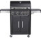 Woodland Grill 4 Burner Gas BBQ with Side Burner - Stainless Steel Barbecue Grill, Integrated Thermometer, and Large Cooking Area with Storage. Black Finish. Propane Gas Regulator Included.