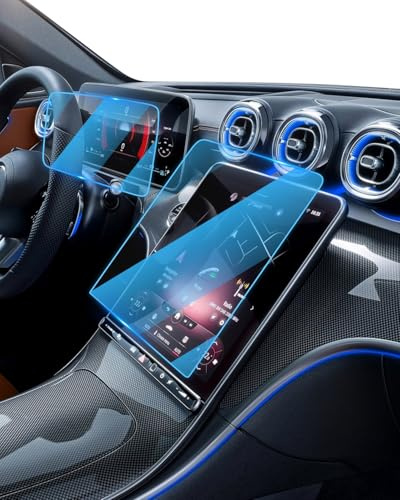 LFOTPP [Lot de 2] Compatible avec M-ercedes Benz Classe C W206/GLC X254 11,9 + 12,3 Navigation + Film de protection d'écran cockpit Verre trempé 9H Anti-rayures Anti-traces de doigts Accessoires