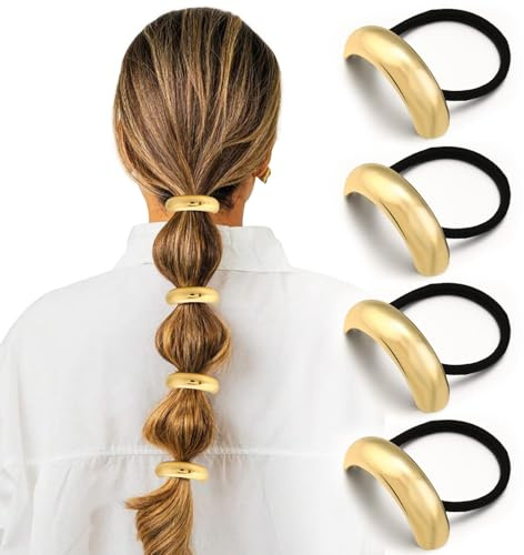 Elastische Haargummis, 4 Stile Haargummi Gold, Haargummis Metall Gold, Pferdeschwanz Haargummi, Wunderschöner Haarschmuck für Mädchen und Frauen für Glattes und Lockiges Haar