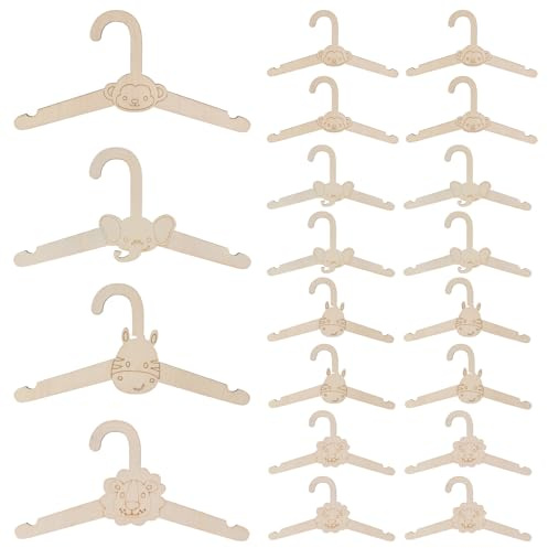 20 Pièces Cintre pour Bébé, Cintre en Bois pour Enfant avec Motifs d'animaux, Antidérapant et Durable, Peu Encombrant
