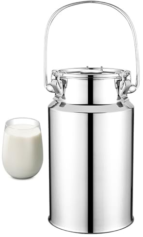 Adima Tote Bucket 201 Stainless Steel Milk Can Heavy Duty Milk Transport Bucket with Sealed Lid Milk Churn Pot for Wine Beer Food Oil Water Rice Tea,5L