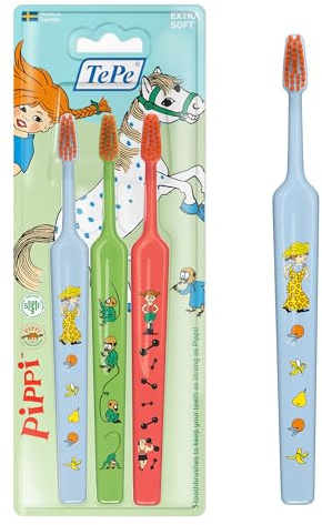 TePe Pippi Zahnbürste, Kids Extra Soft, 3 Stk., Farblich Sortiert