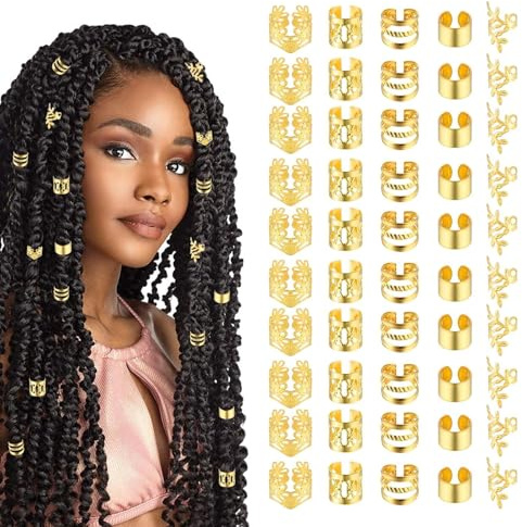 Accessori per Capelli in Oro,100 Pezzi Gioielli Dreadlocks Trecce Clip,Anelli e Clip Regolabili per Trecce e Dreadlocks,Perline e Fermagli a Spirale per Capelli per Donne e Uomini