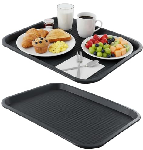 Bandejas Camarero, 2 Pack Bandeja de Servicio Reutilizable, Bandeja de Plástico Antideslizante para Alimentos Apilable para Té, Aperitivos, Cenas, Bandejas de Comida para Cocina, Baño, Restaurante
