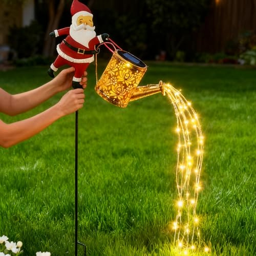 Generisch Solarbetriebene Weihnachtsmann Gartenleuchte Solare Gießkanne Weihnachtsdekoration, Mit 7 Farben & Warmweiß, IP65 Wasserdicht - Automatisches EIN-/Ausschalten Für Außenbereich, Rasen,87cm
