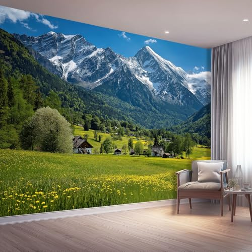 Naturaleza Papel Pintado Salon 400 x 280 cm, Vegetación Montañas Nevadas Selva Fotomurales Tejido No Tejido Papel Tapiz Fotográfico Decorativos Murales Dormitorio Oficina