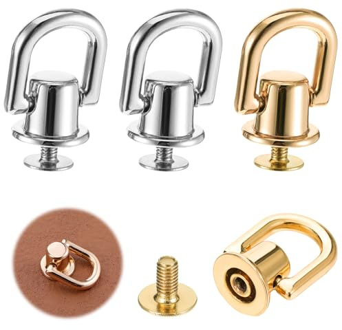 4 Stück D Ringe Schraubnieten Ledernieten 360°Drehbare Metall D-Ringe Rivets Hohlnieten mit Locher und Schraube für Leder Geldbörsen, Handtaschen, Rucksäcke, Gürtel DIY Lederarbeiten (Gold, Silber)