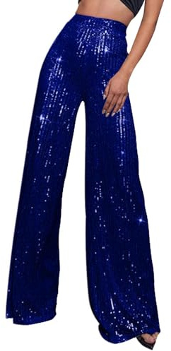 Pantalon À Paillettes Vintage Évasé pour Femme Long Pantalons Évasé Disco Scintillant Taille Haute Imprimé Hippie Tenue De Soirée De Danse Hip-Hop