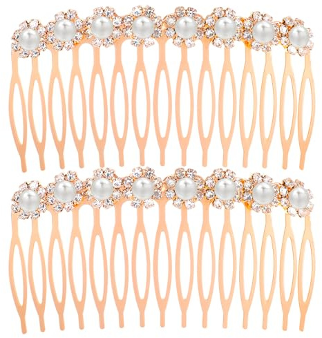 Elegaperma 2pcs Pearl Hair Comb Slides, Pearl French Hair Combs Slides for Women,Decorative Pearls Side Hairs Twist Combs,Gold French Twist Clips with Teeth,Stylish Accessories for Bridal Wedding