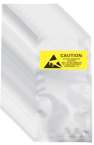 QUARKZMAN 200 Pcs Bolsas Antiestáticas 2.4 x 4.5 Abiertas En La Parte Superior Bolsa De Protección ESD con Etiquetas para Disco Duro HDD SSD Dispositivos Placas Madre, Plateadas