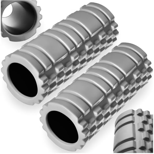 tectake® Set da 2 Foam Roller, Rullo Massaggio Muscolare, Rullo Pilates in schiuma, allenamento e riabilitazione, Automassaggio Muscolare, carico max 100kg, Foam Roller Pilates, Yoga, Palestra Grigio