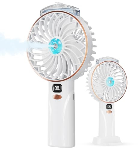 Portable USB Handheld Misting Fan - 4000mAh Rechargeable Battery, 5 Speeds & LED Display, 12.5ml Tank Dual Spray Modes, Detachable Base for Desk/Phone Stand, Mini Water Fan for Home, Office & Travel