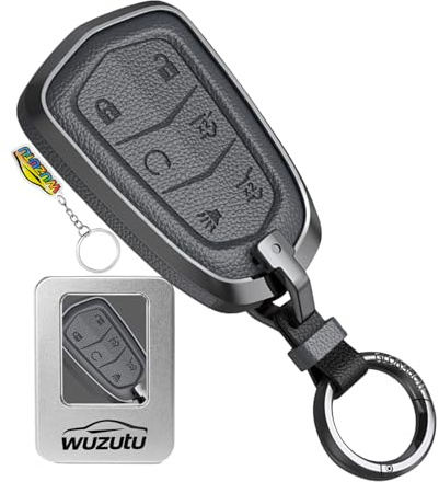 WUZUTU Keyless Go - Custodia protettiva per chiavi dell'auto, compatibile con Cadillac CT4 XT5 XT4 XTS Cts ATS SRX Escalade ESV, in pelle, con 6 tasti, colore: Grigio chiaro
