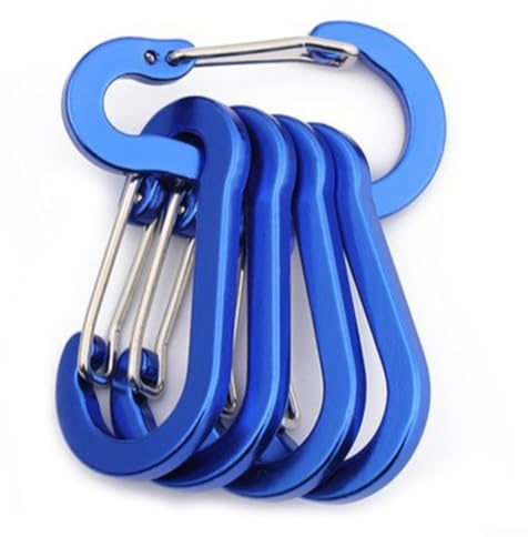 Lot de 5 mousquetons en alliage d'aluminium léger pour porte-clés, bouteilles d'eau, équipement d'extérieur, 50 x 26 mm, 20 g, ne convient pas pour l'escalade (bleu roi)