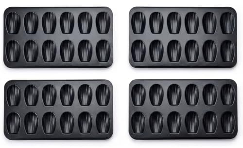 prisadowva 4 Pack Madeleine Pan,12-Well Nonstick Madeleine Cookie Mold,Heavy-Duty Carbon Steel Shell Shape Tea Cake Baking Pan
