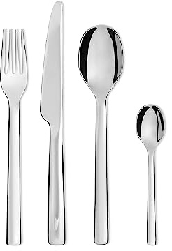 Alessi REB09S24 Service à Couverts Ovale Composé de 6 Cuillers de Table + 6 Fourchettes de Table + 6 Couteaux de Table + 6 Cuillers à Café en Acier Inoxydable 18/10 Brillant
