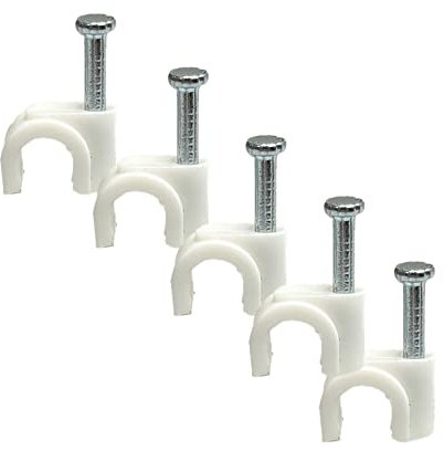 Fermacavi rotondi bianchi, 5 mm, con chiodi di fissaggio, confezione da 100