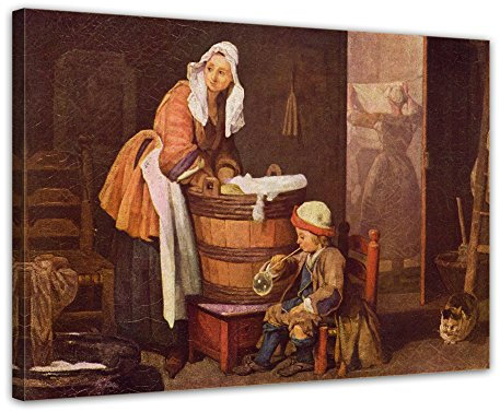 Bilderdepot24 Wandbild Jean Siméon Chardin Die Wäscherin - 40x30cm quer - Alte Meister Berühmte Gemälde Leinwandbild Kunstdruck Bild auf Leinwand