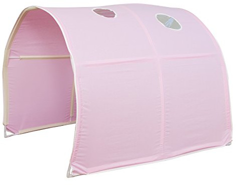 Homestyle4u Betttunnel für Hochbett, Rosa Bettzelt, Baumwolle Himmel | Bettzelt mit 2 Fenstern f8r Kinderbett, Ma&e 100x90x70 cm, passend für Etagenbett, inklusive Gestell, einfache Montage