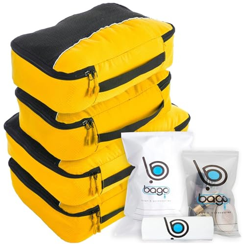 bago Confezione da 7 cubi da viaggio – 4 cubi da imballaggio con 3 sacchetti con cerniera – Cubi da viaggio per ottenere il massimo spazio di archiviazione, risparmiare tempo e fatica da imballare