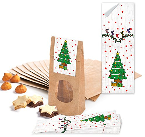 Logbuch-Verlag 25 kleine Sichtfenster Lebensmittel Papierbeutel Plätzchentüte Verpackung Keksbeutel 7 x 4 x 20,5 cm foliert