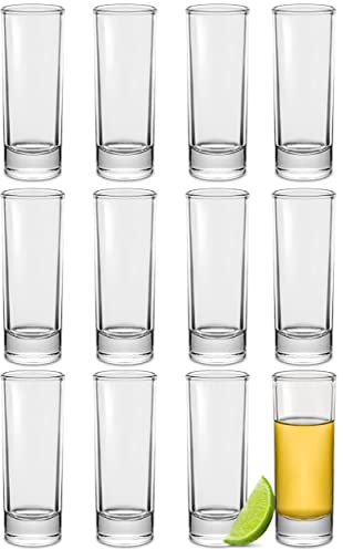 12 Vasos de Chupito de Cristal Largos de 5cl - Aptos para Lavavajillas - Estables gracias a su Base Gruesa - Ideales para Fiestas
