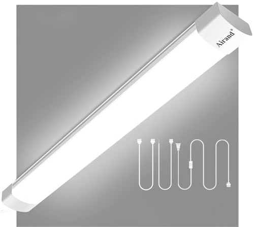 Airand Utility LED Shop Light Fixture 2FT 4FT with Plug, Linkable led Tube Light 5000K Under Cabinet Lighting,1800 LM LED Ceiling and Closet Light 18W, Corded Electric with ON/Off Switch