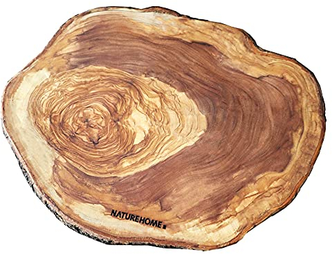 Langlebige Olivenholz Baumscheibe von NATUREHOME: Ein Unikat als Platzset und Tortenplatte Ø 28-30cm
