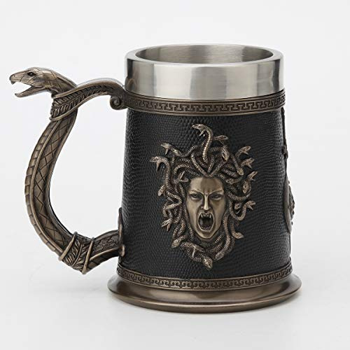Veronese Design 14 cm griechischer Medusa Bierkrug aus kaltgegossenem Kunstharz, antikes Bronze-Finish, Heimdekoration