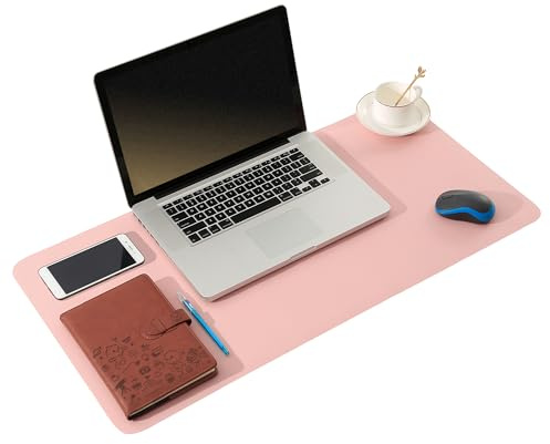 ARNTY Sous Main Bureau Cuir,Tapis de Bureau Cuir,Étanche Grand Tapis de Souris Bureau,Ultra Mince Dessous Pad de Bureau pour Bureau et Maison (Rose&Gris, 60 * 35cm)