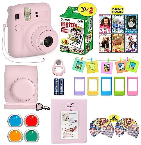 Fujifilm Instax Mini 12 Instant Camera Blossom Pink + Shutter Compatible Carrying Case + Fuji Film Value Pack (20 Sheets) + Shutter Accessories Bundle, Color Filters, Photo Album, Assorted Frames.
