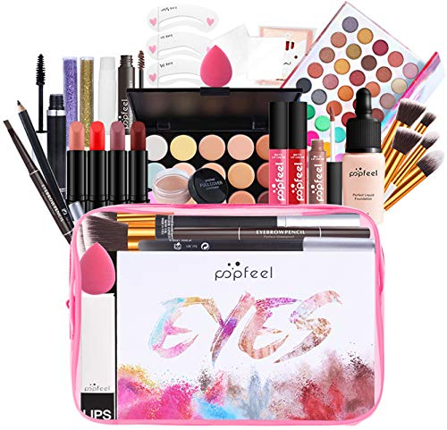 Koffer und Kosmetikkoffer für Damen, komplett, All-in-One-Set, professionelles Make-up-Set, tragbarer Reise-Organizer, Geschenkset, Make-up mit Lidschatten, Lippenstiftpalette